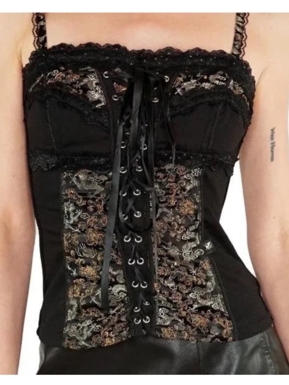 Tripp NYC Daang Goodman Rare Lace Up Corset Top Lace Black Floral S